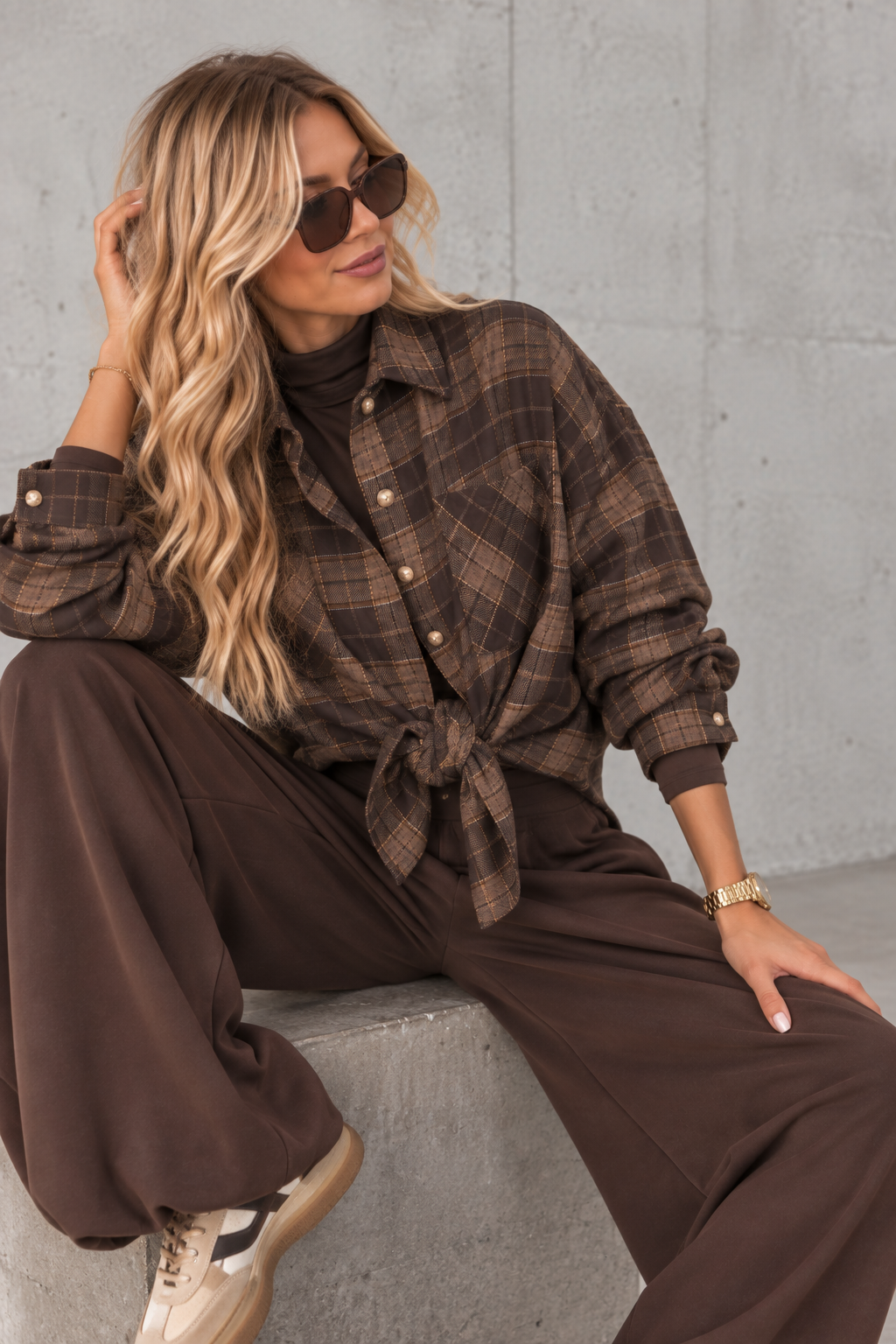 Weiches Oversize Flanellhemd kariert schwarz/creme