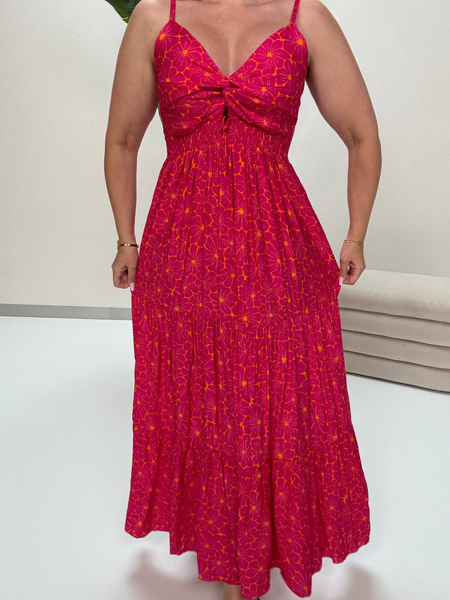 Luftiges Sommer Kleid FLORAL FEMININE mit dünnen Trägern pink/orange