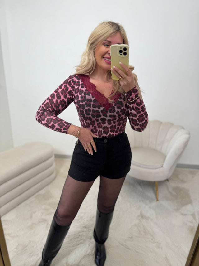 Stretchy Cashmere Langarmshirt mit Spitze pink LUXURY LITTLE LEO