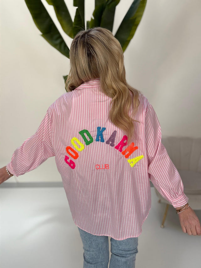 Bluse GOOD KARMA CLUB rosa/weiß gestreift