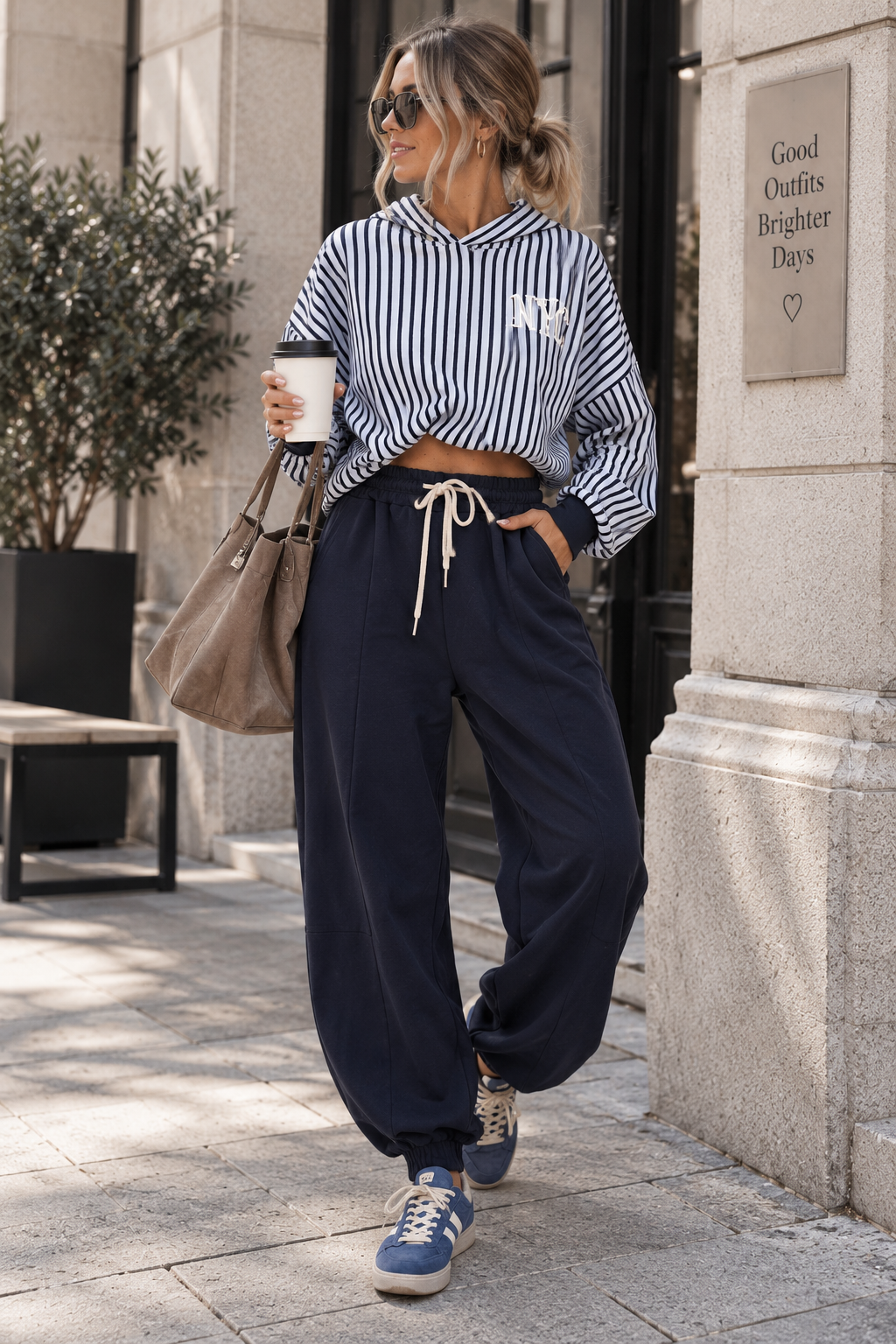 Stylische Barrel Hose COZY MYSTIQUE mitternachtsblau mit Tunnelzug