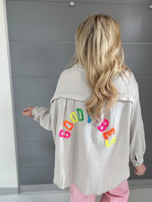 Musselin Bluse GOOD VIBES mit Rückenprint