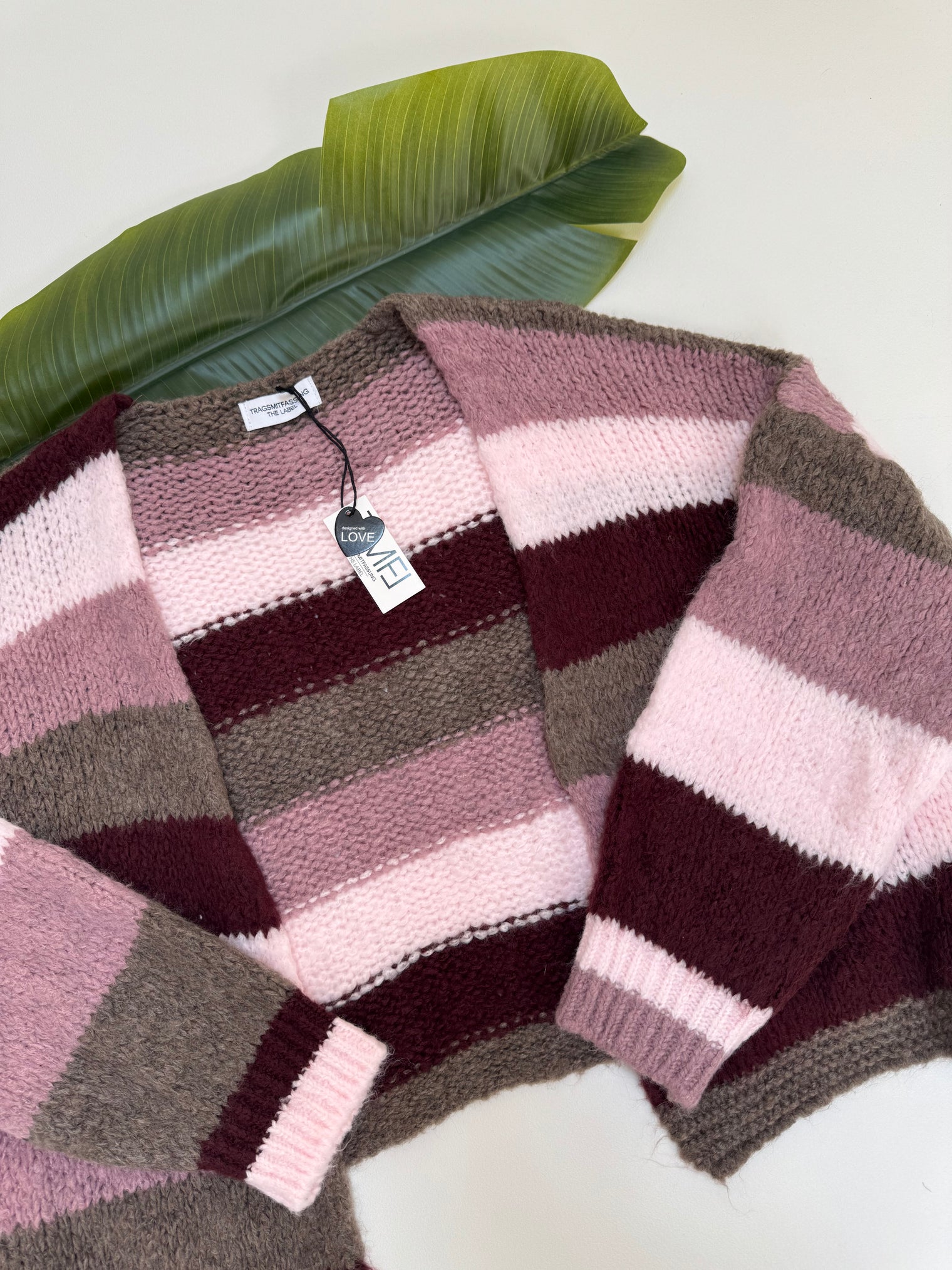 Strickjacke HAPPY BLOCK STRIPES burgundy/taupe/rosa