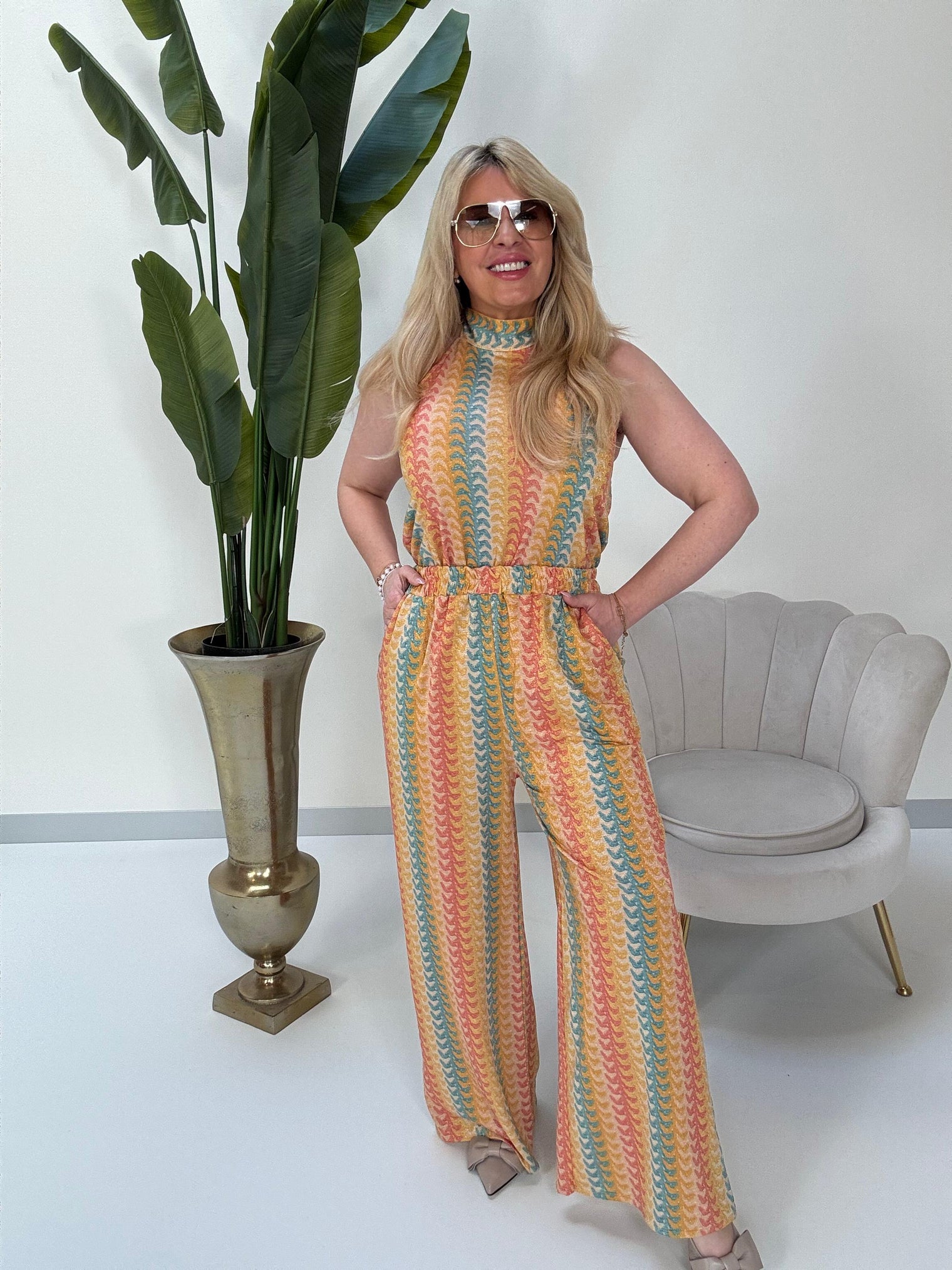 Hose ELEGANT MODE coral/blau/gelb/creme