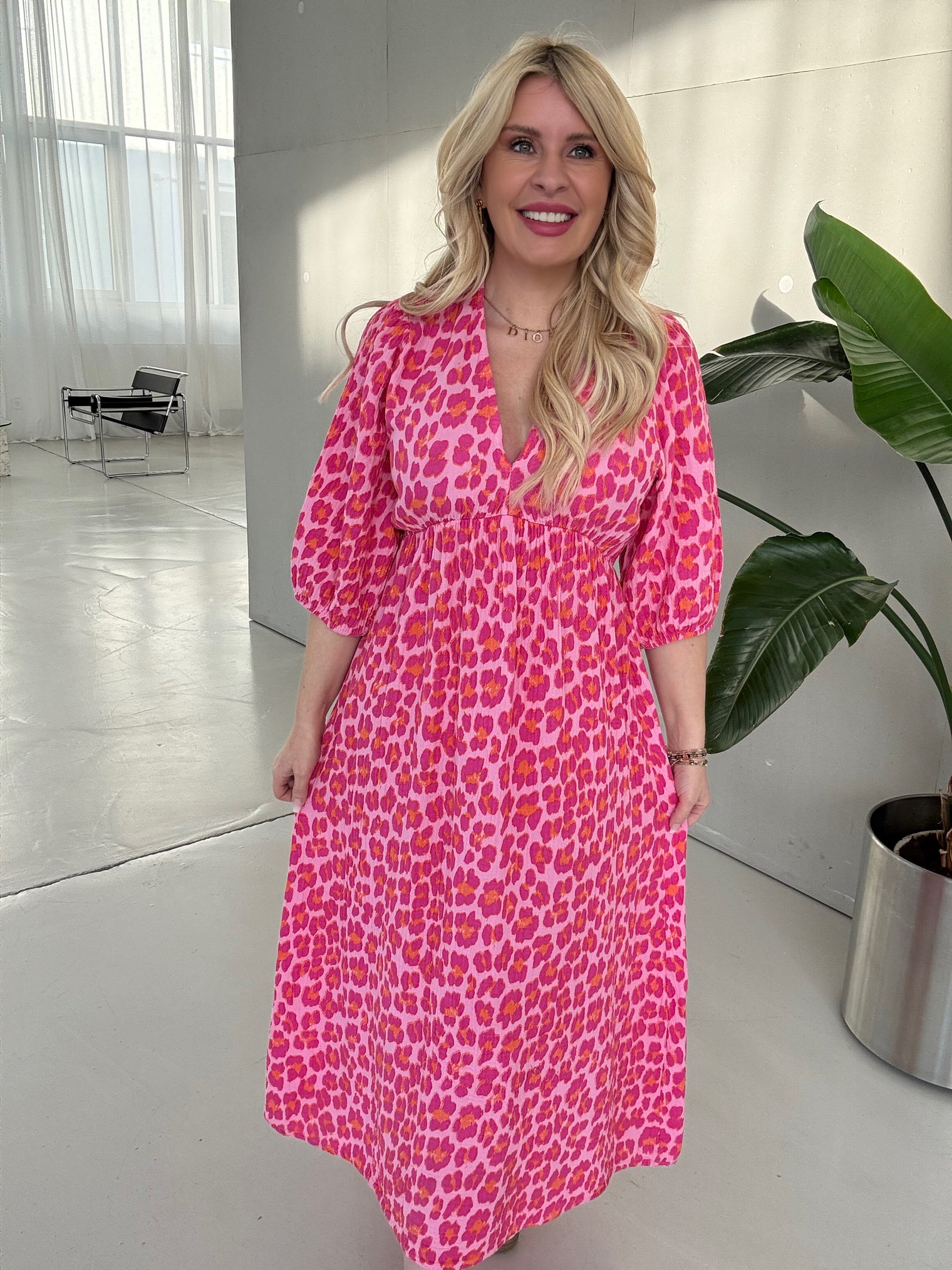 Musselin Kleid rosa LEO POWER himbeere/orange