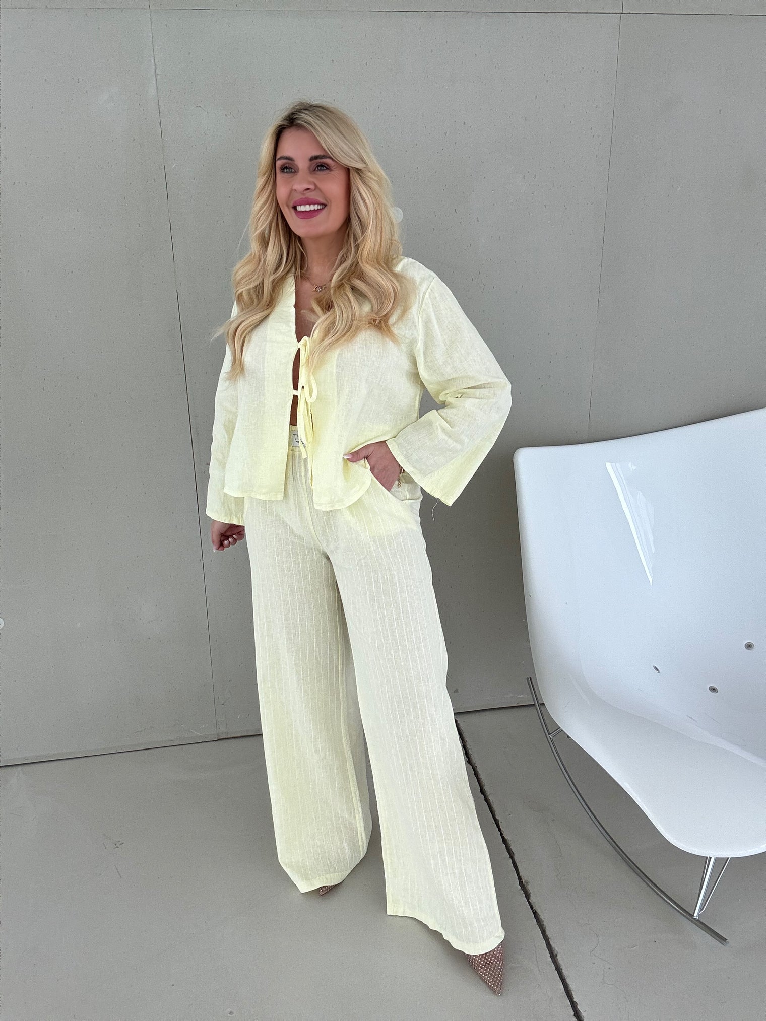 Signature Leinenhose BUTTERMILK LEMON zarte Streifen