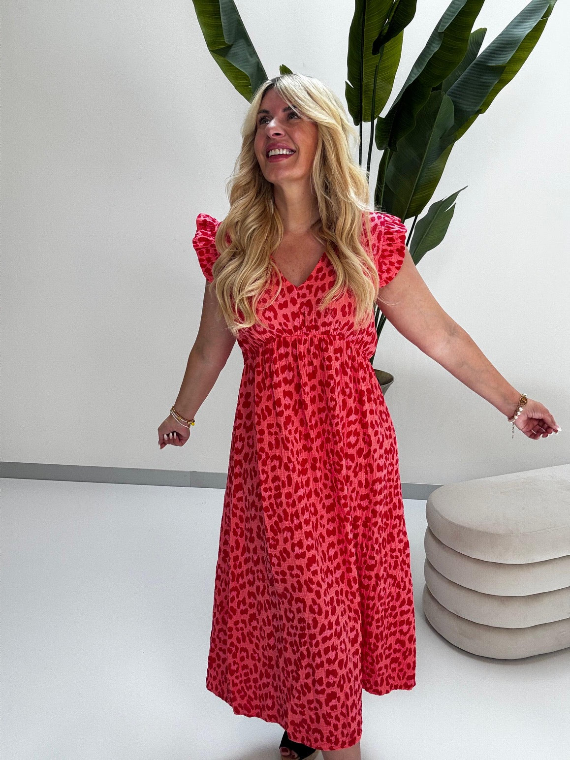 Signature Boho Musselin Kleid rot LEO POWER rosa/rot