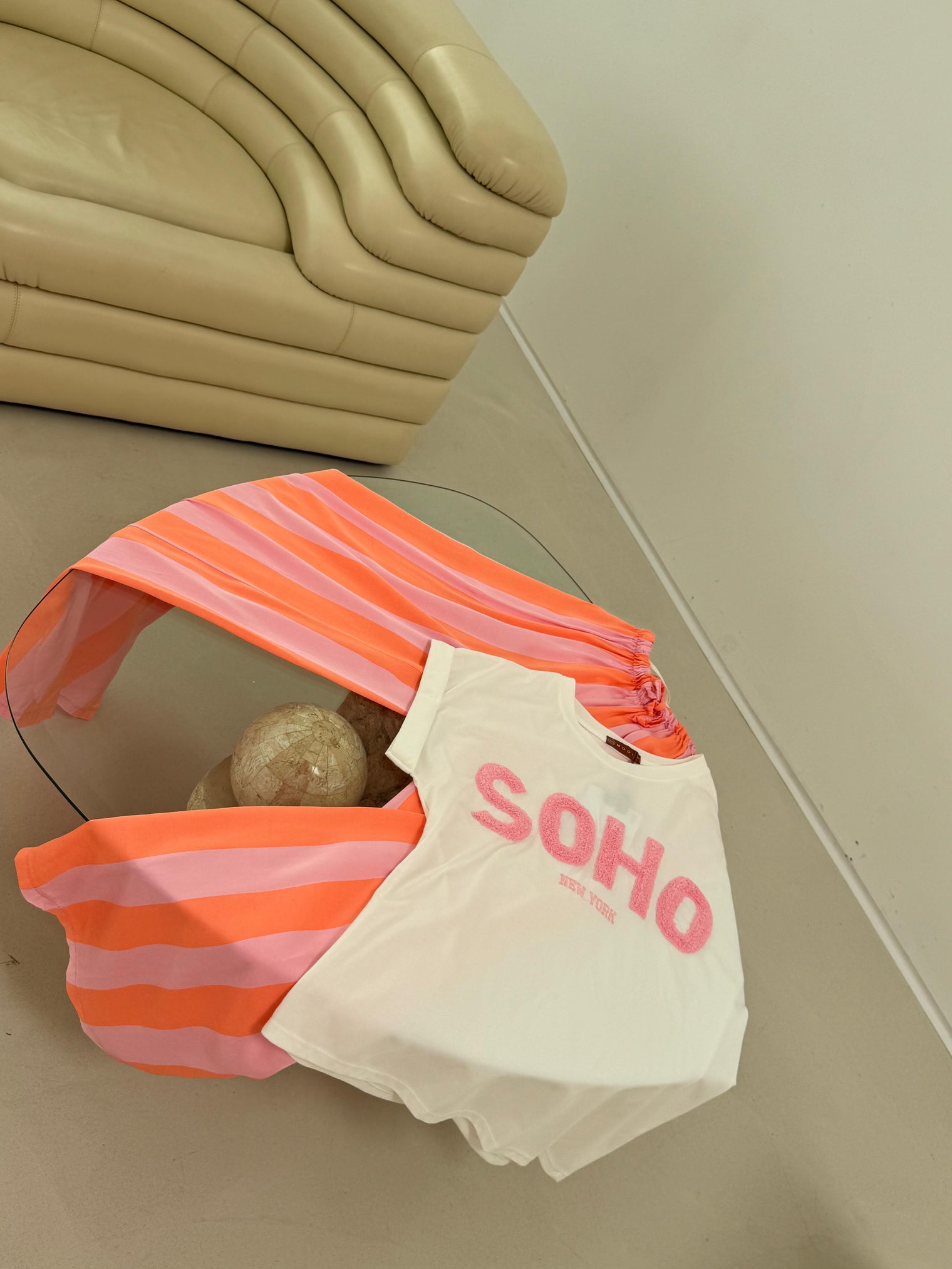 Hose mit Seide BLOCK STRIPES rosa/orange