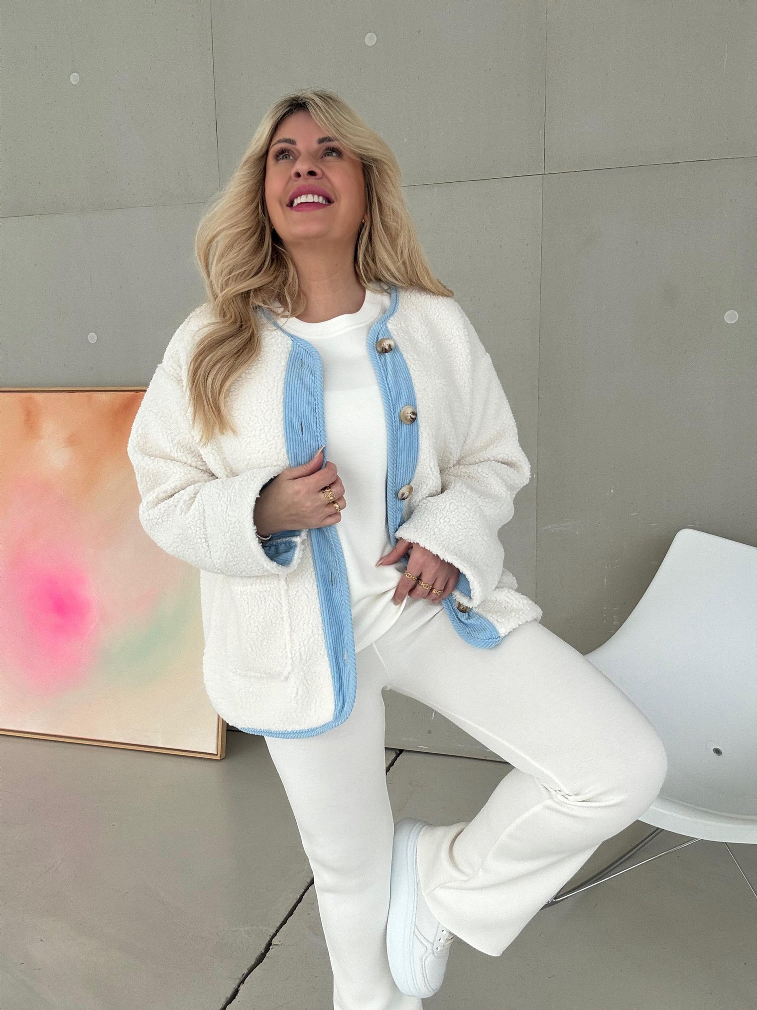 Teddyjacke blau/creme COZY FASHION GIRL