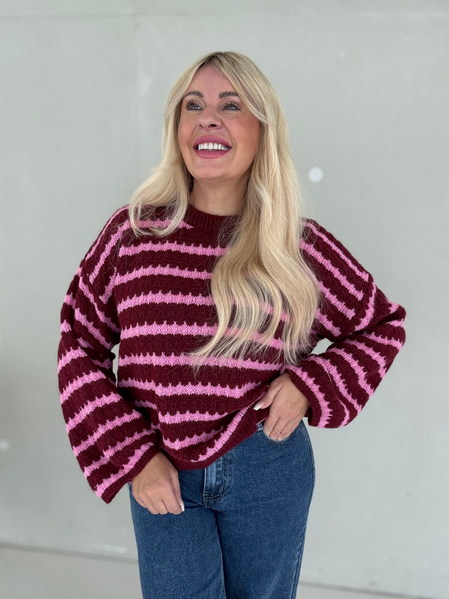 Pullover STRIPE ROMANCE burgundy meets pink