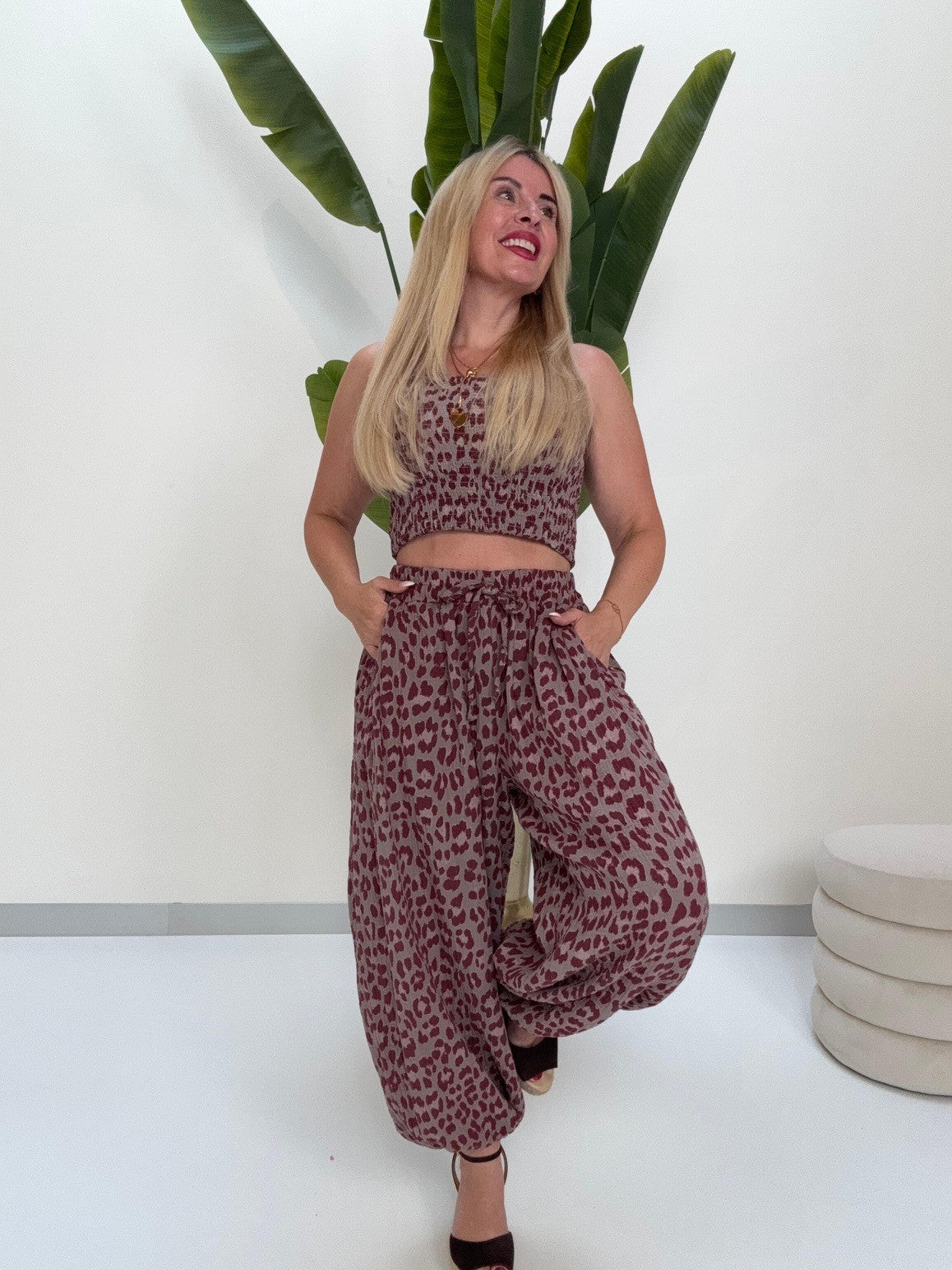 Ballon Hose mit Gummizug an den Bündchen LEO burgundy/taupe