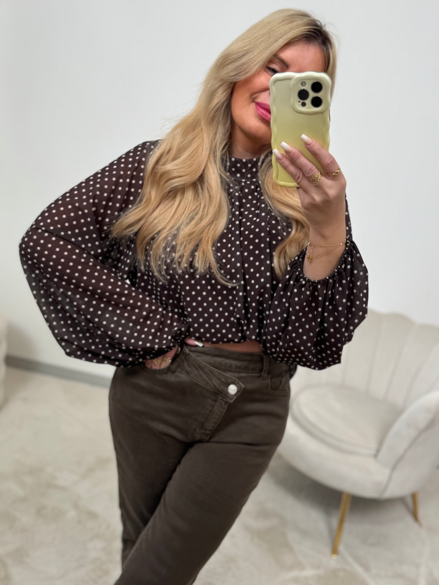 Bluse chocolate LITTLE POLKA DOTS creme