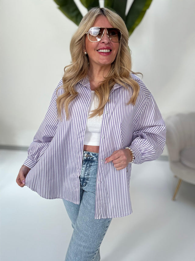 Bluse GOOD KARMA CLUB lila/weiß gestreift