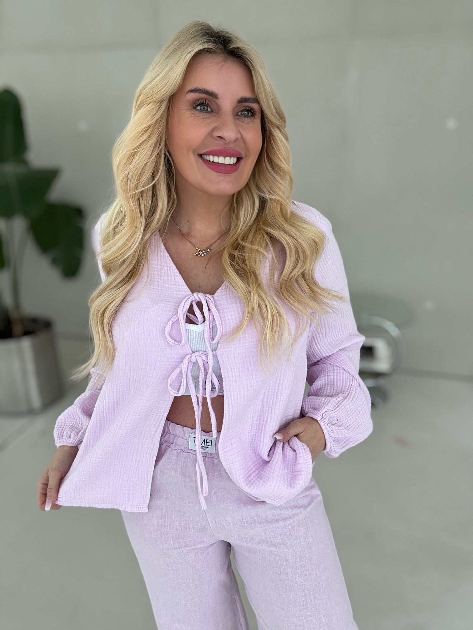 Musselin Bluse CANDY FLIEDER mit Schleifchen