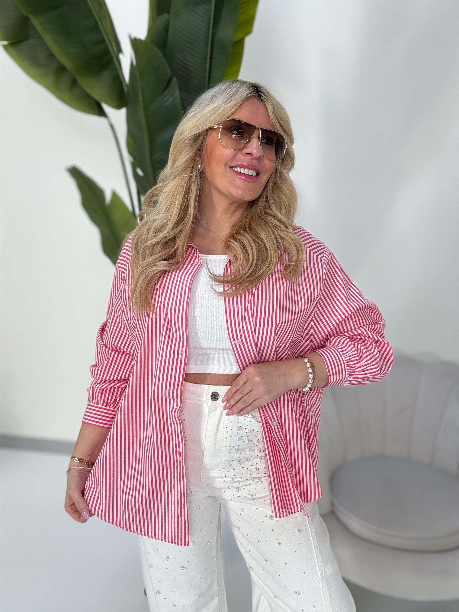 Bluse GOOD KARMA CLUB rot/weiß gestreift