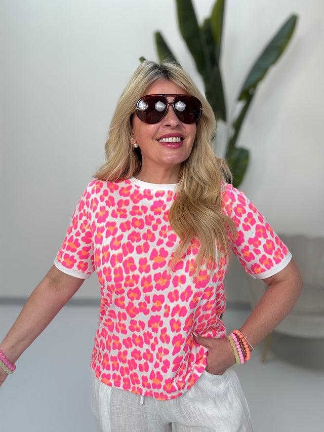 Statement Shirt weiß leo/hotpink