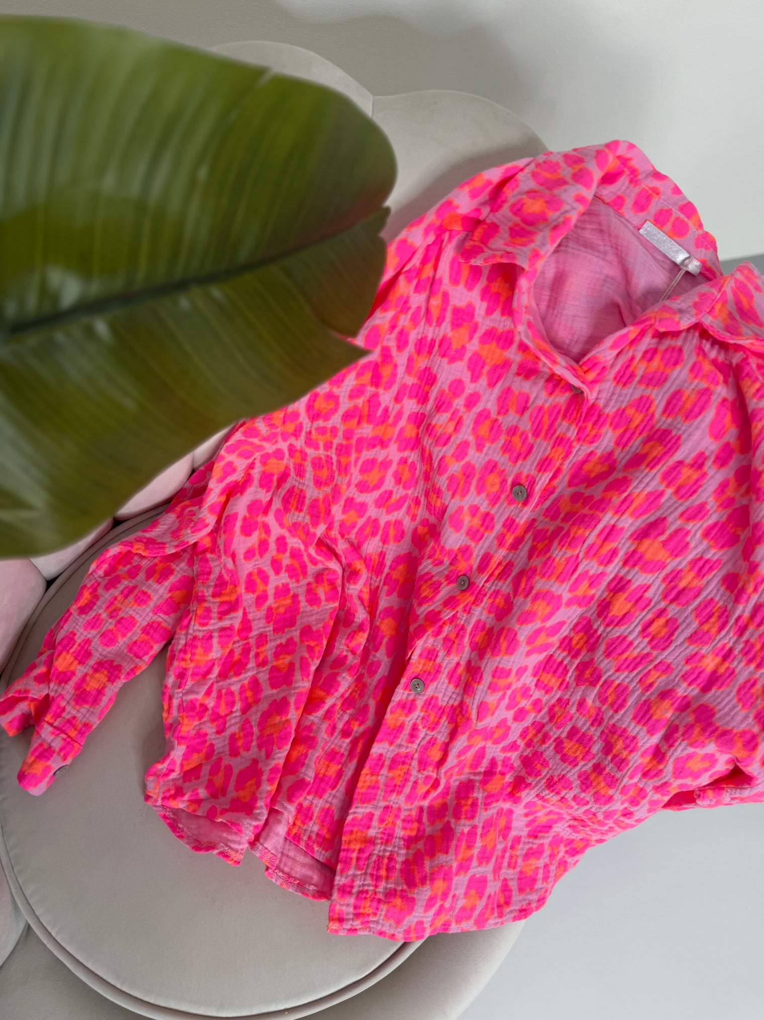 Musselin Bluse rosa LEO POWER hot rosa mit pink orange