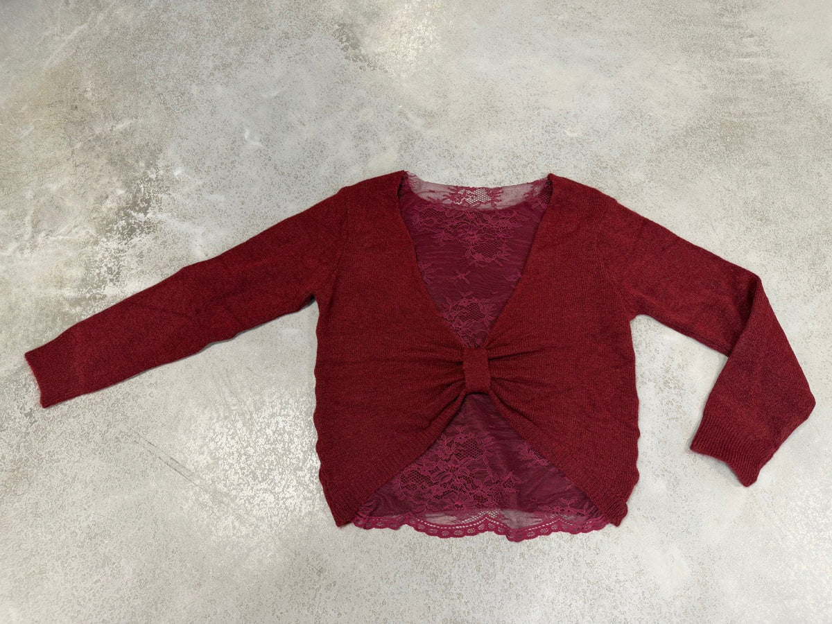 Romantischer Pullover mit Spitzen Rückenausschnitt burgundy