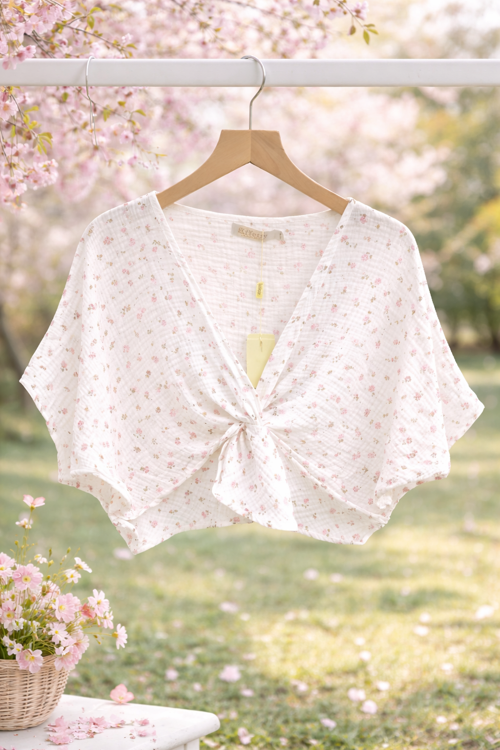 Cropped Bluse weiß ROMANTIC LOVER mit kleinen Blümchen