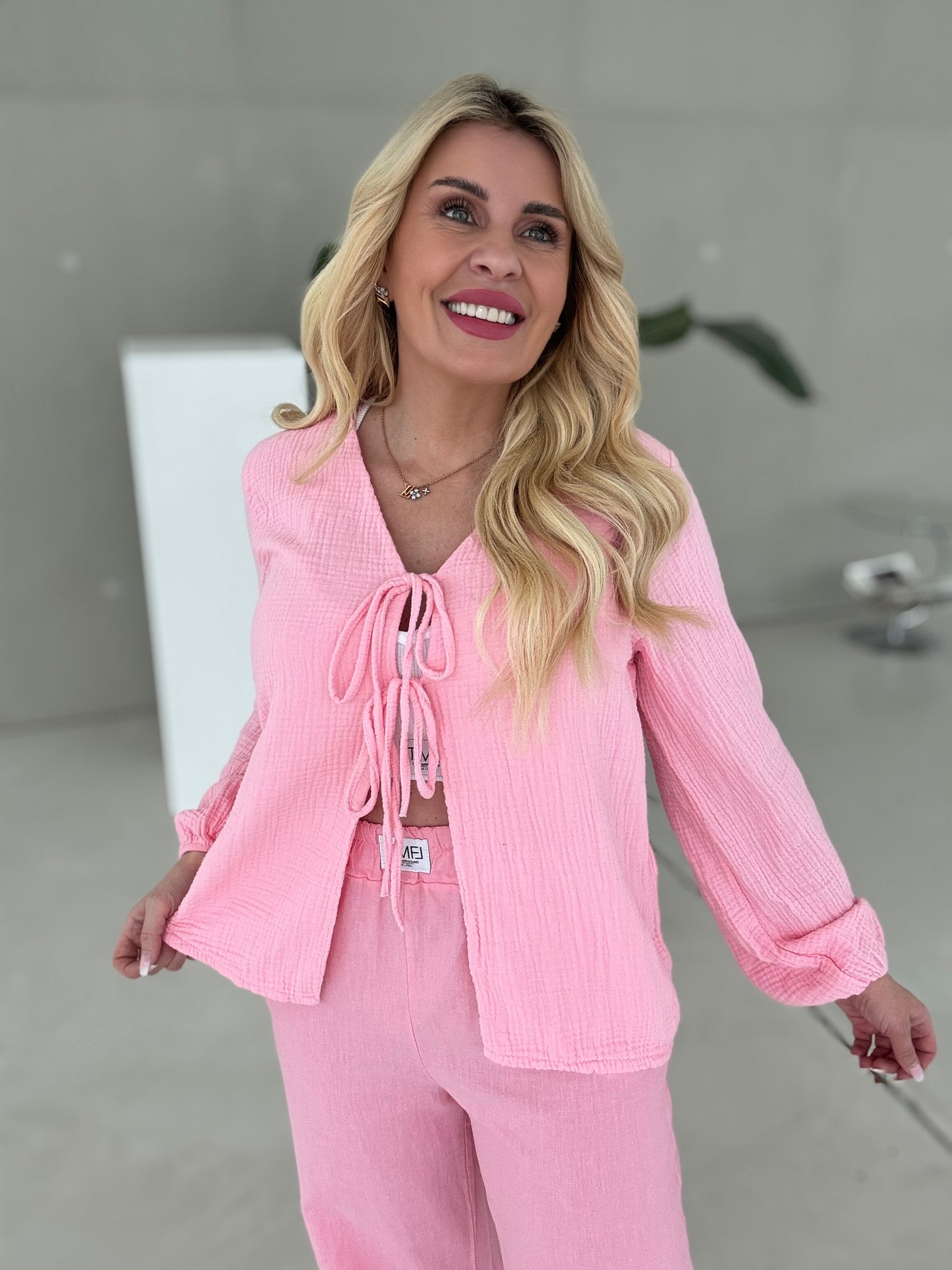 Längere Musselin Bluse CANDY ROSE mit Schleifchen