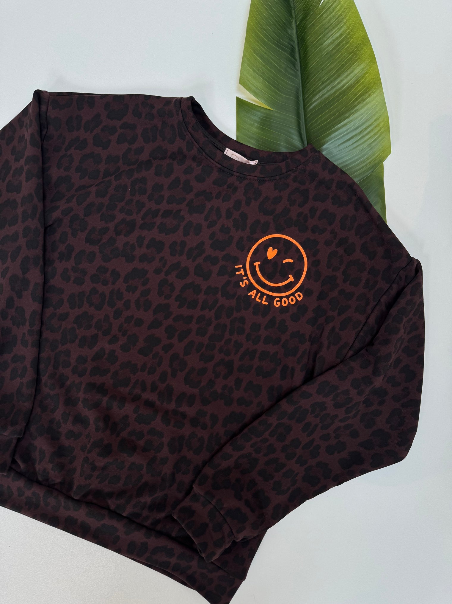 Oversize Sweater dark chocolate Leo ITS ALL GOOD orange mit Rückenprint