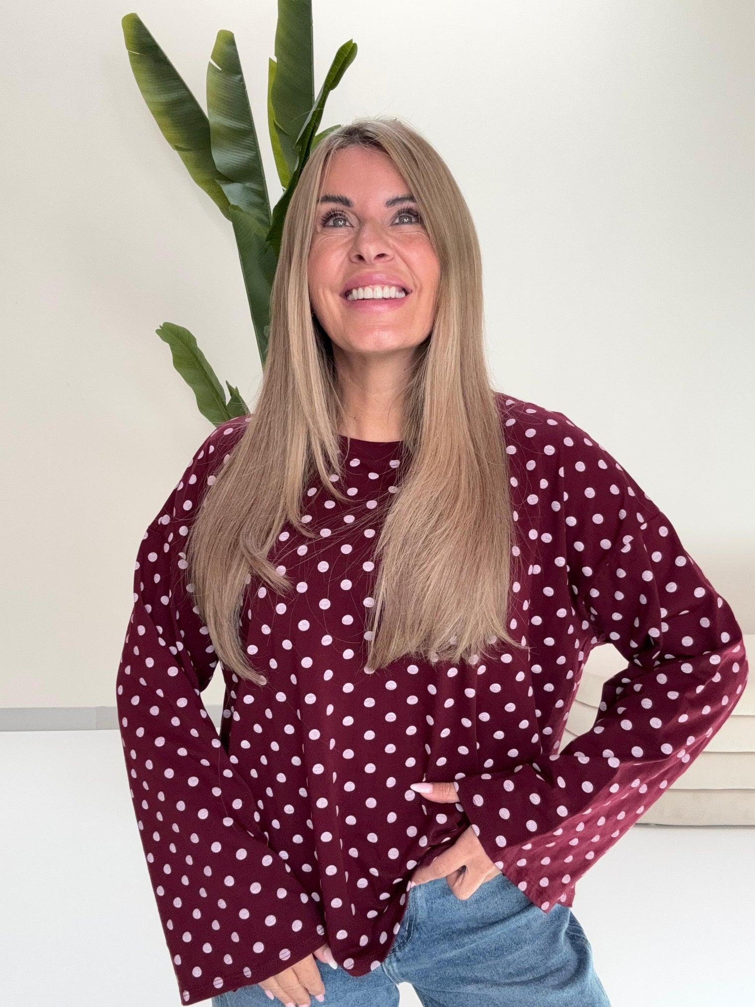 Longsleeve DOTS mit leicht ausgestelltem Ärmel burgundy