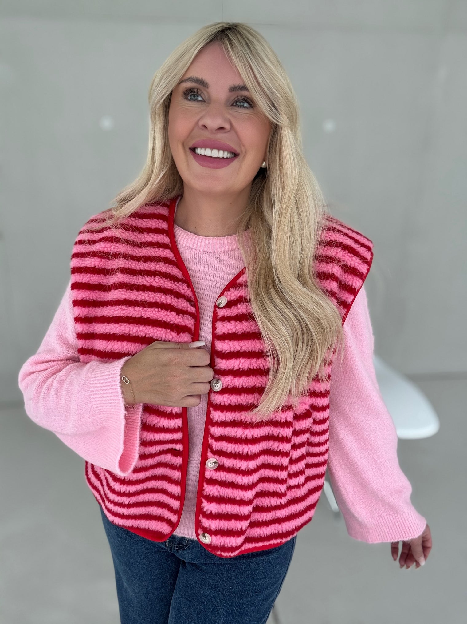 Teddyweste STRIPES rosa&rot