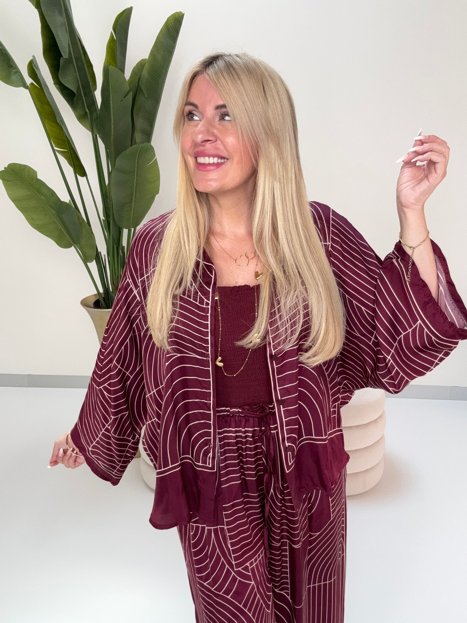 Kimono Bluse LUXURY CLEAN GIRL mit Seidenoptik burgundy