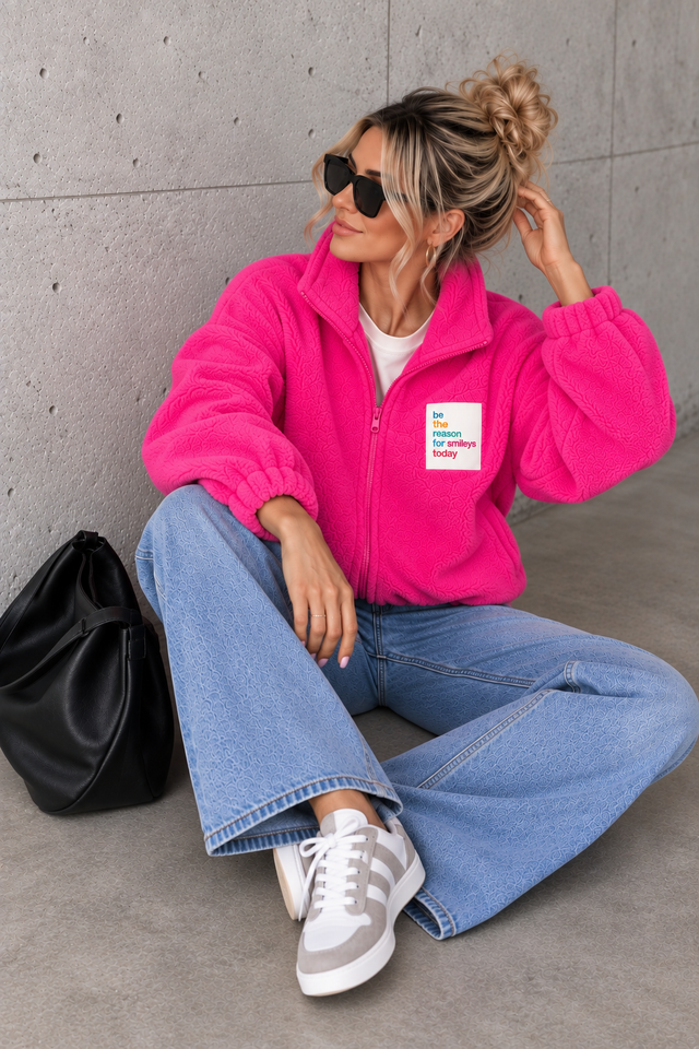 TEDDY Jacke mit Reißverschluss & Patch BE THE REASON pink