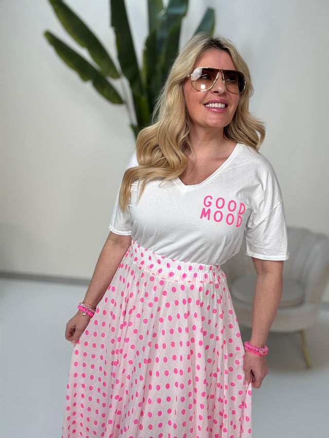 Statement Shirt weiß GOOD MOOD pink