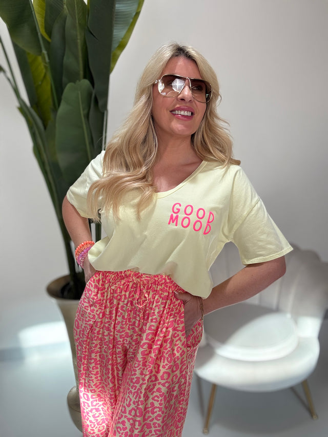 Statement Shirt gelb GOOD MOOD pink