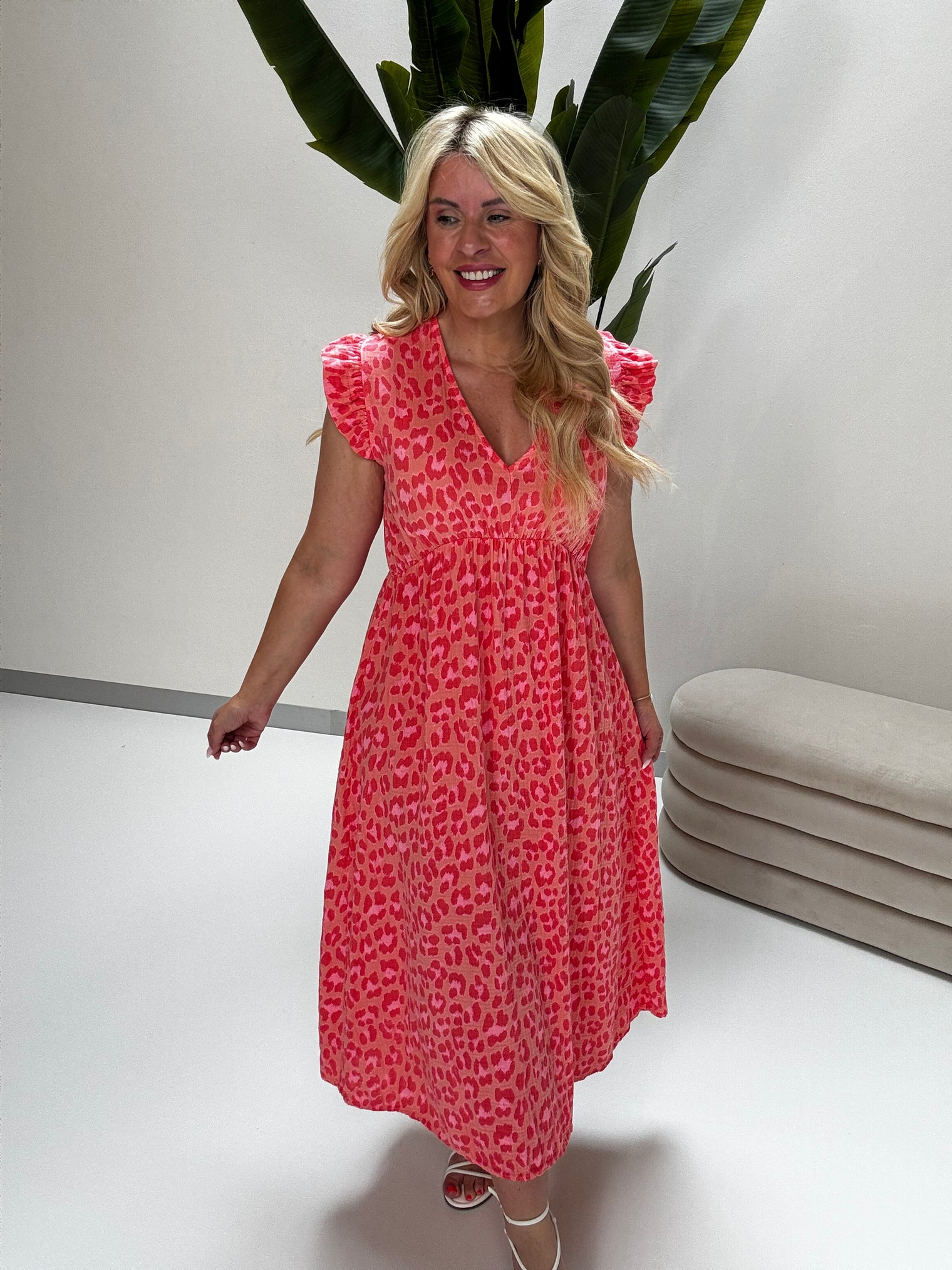 Signature Boho Musselin Kleid peach LEO POWER coral/rosa
