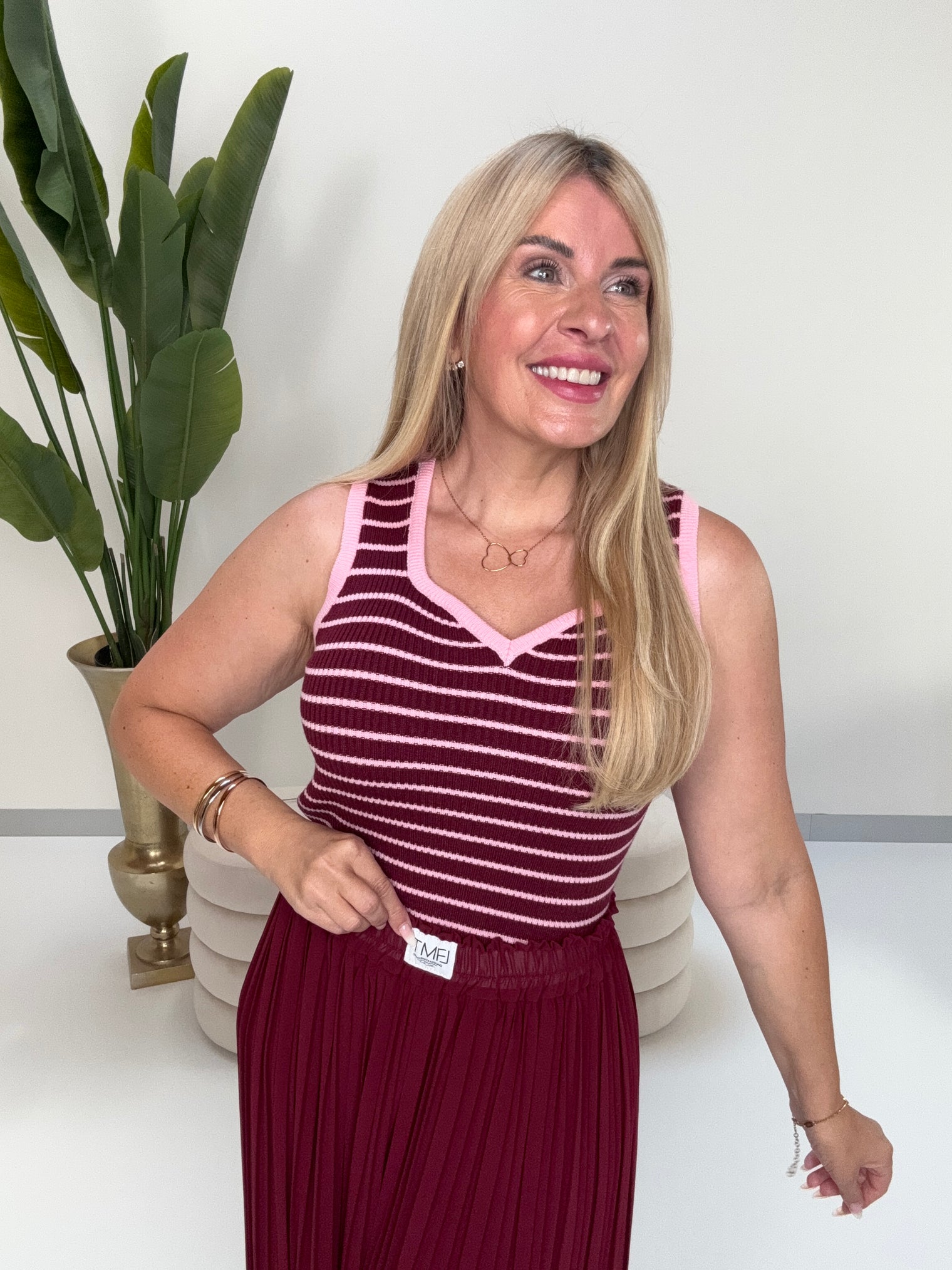 Strick Ripp Top burgundy/rosa
