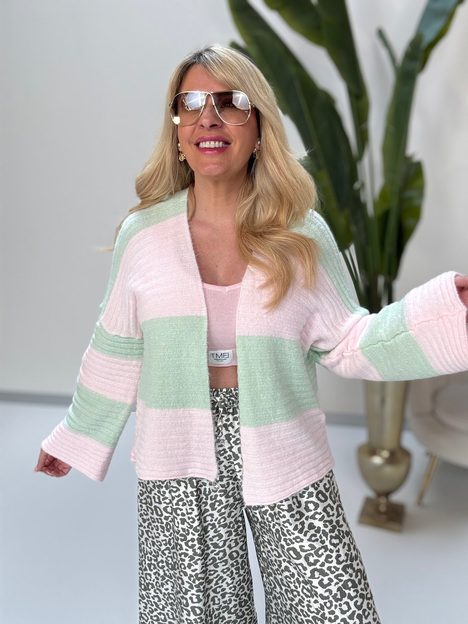 Cardigan BIG BLOCK STRIPES Mint rosa