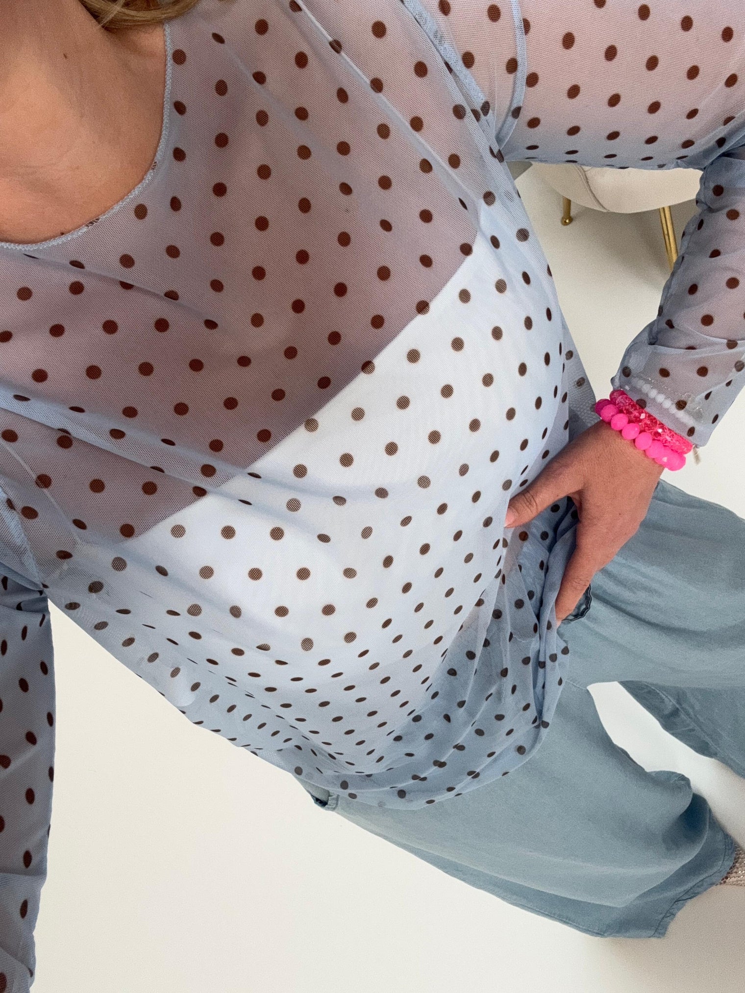 Mesh Langarmshirt POLKA POWER hellblau