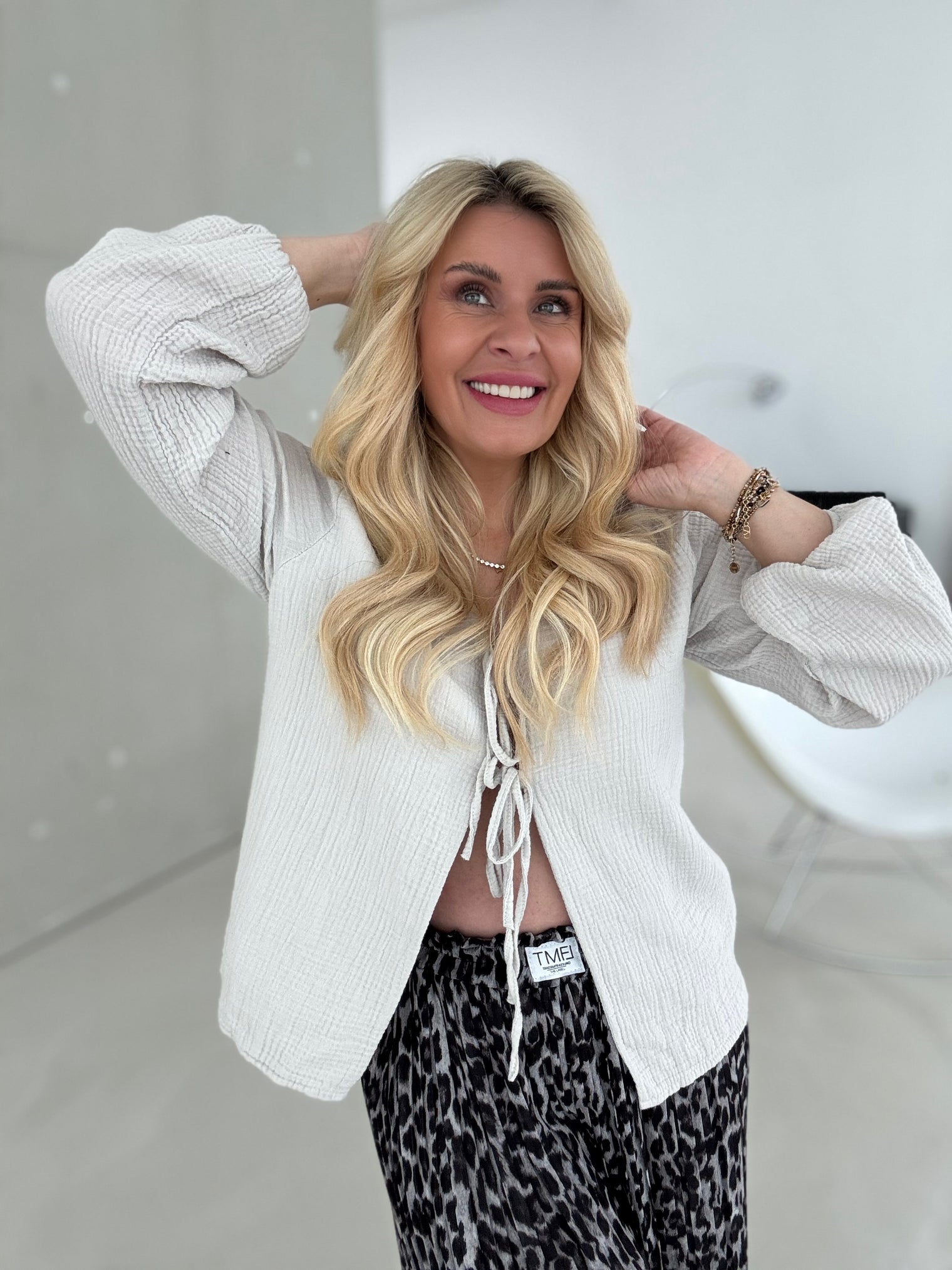 Musselin Bluse BEIGE mit Schleifchen