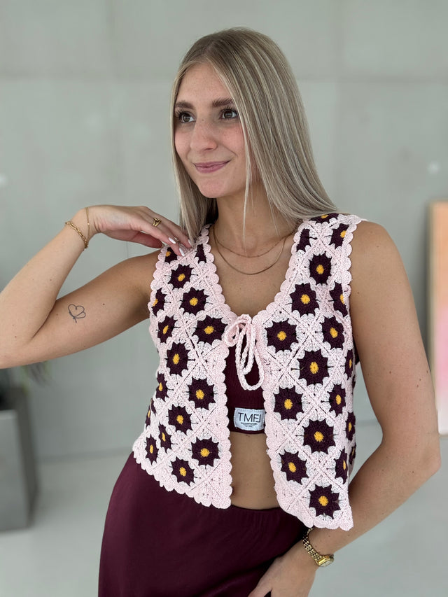 Häkelweste Crochet FLOWER rose