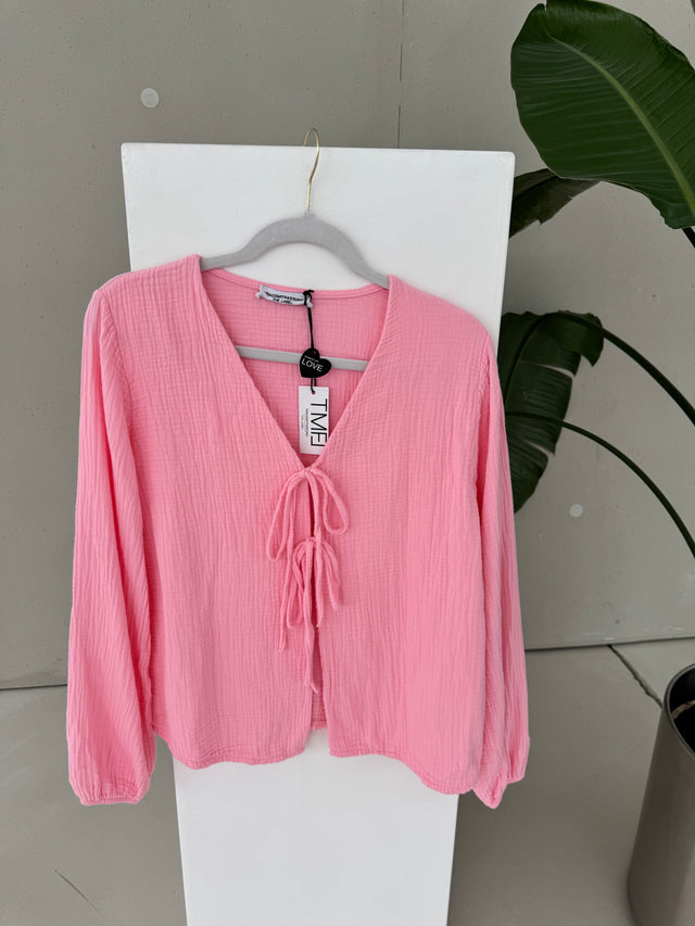 Längere Musselin Bluse CANDY ROSE mit Schleifchen