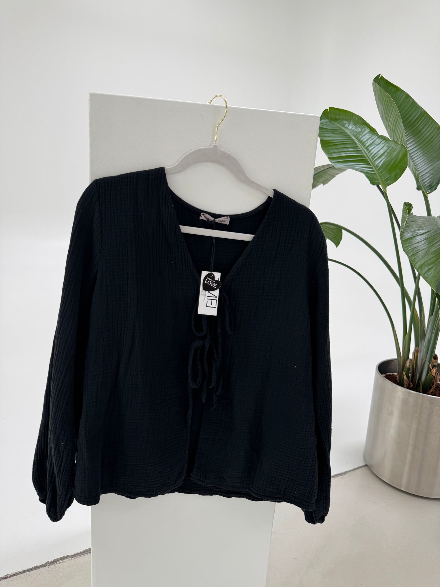 Signature Musselin Bluse mit Schleifchen SCHWARZ