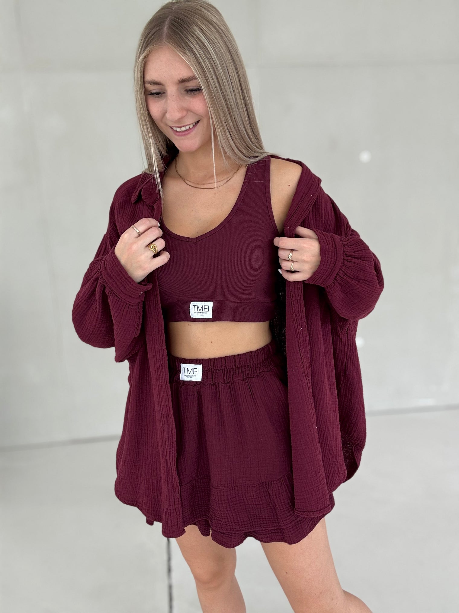 Signature Musselin Bluse BURGUNDY