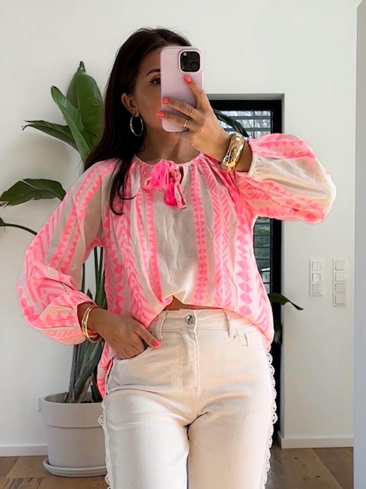 Bluse creme/pink BOHO BLOSSOM