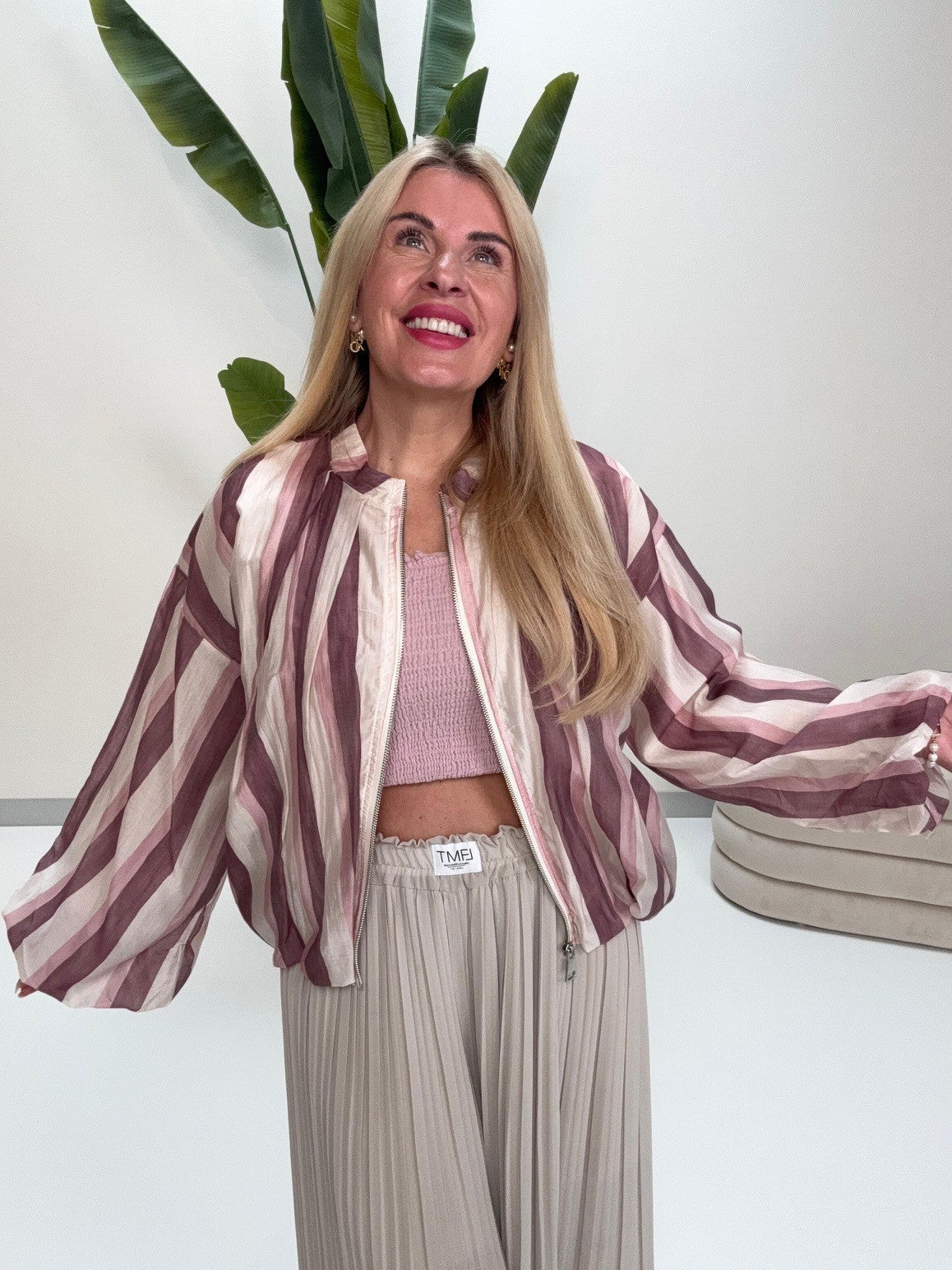 Blouson Zipper Jacke Stripes rose/mauve/creme