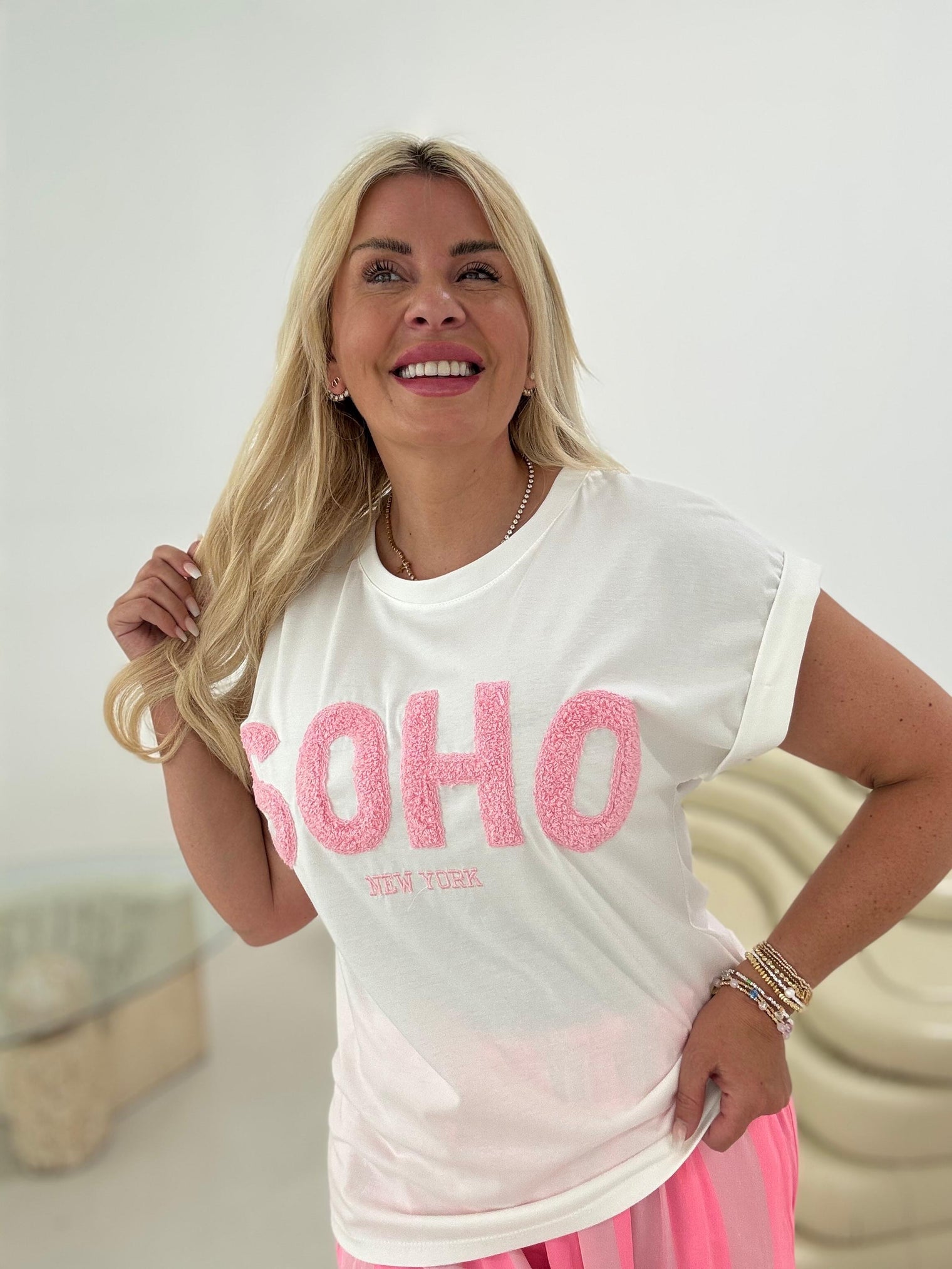Statement Shirt weiß SOHO rosa
