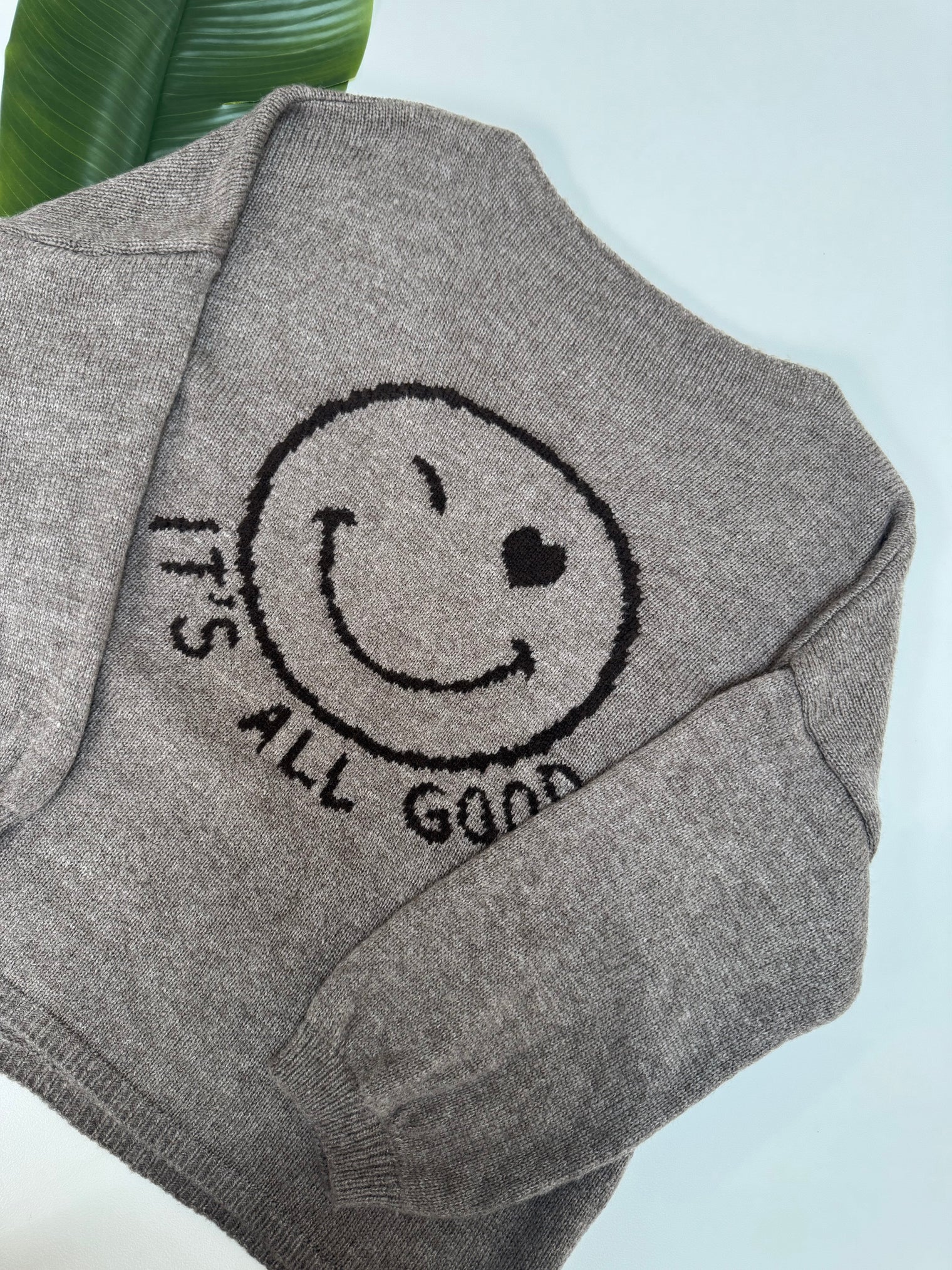 Oversize Strickpullover mit Smiley&Rückenprint taupe/dark chocolate