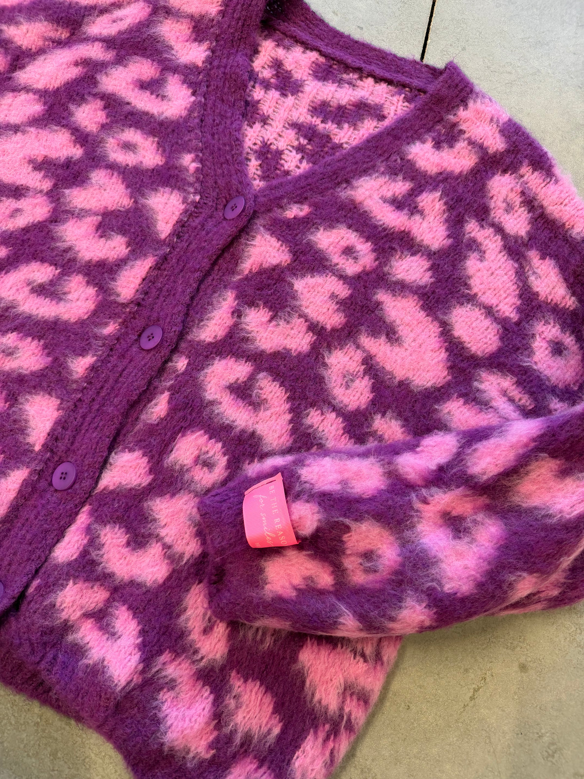 Strickjacke mit Knopfleiste pflaume/rosa LEO