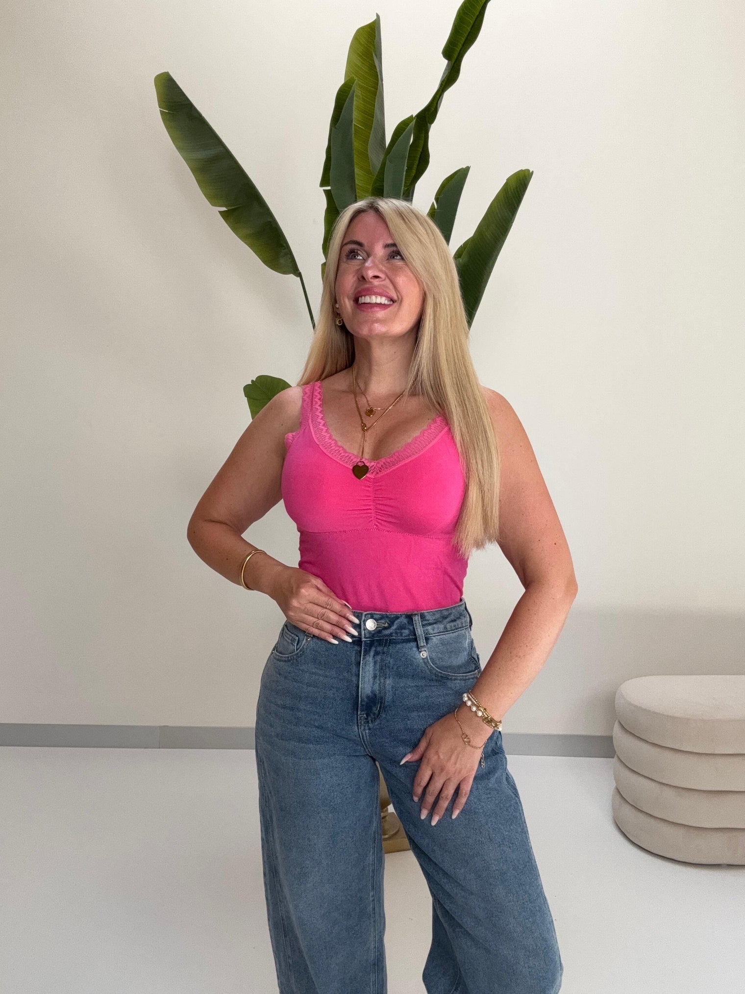 Basic Top mit Spitze EVERYDAY`S pink