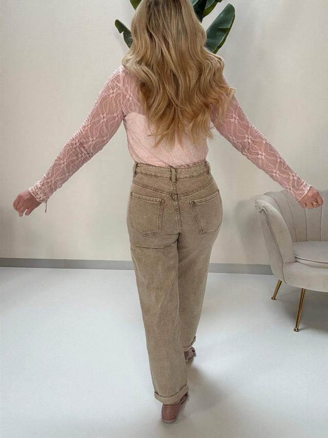 Mom Strech Jeans Sand WASHED BEIGE