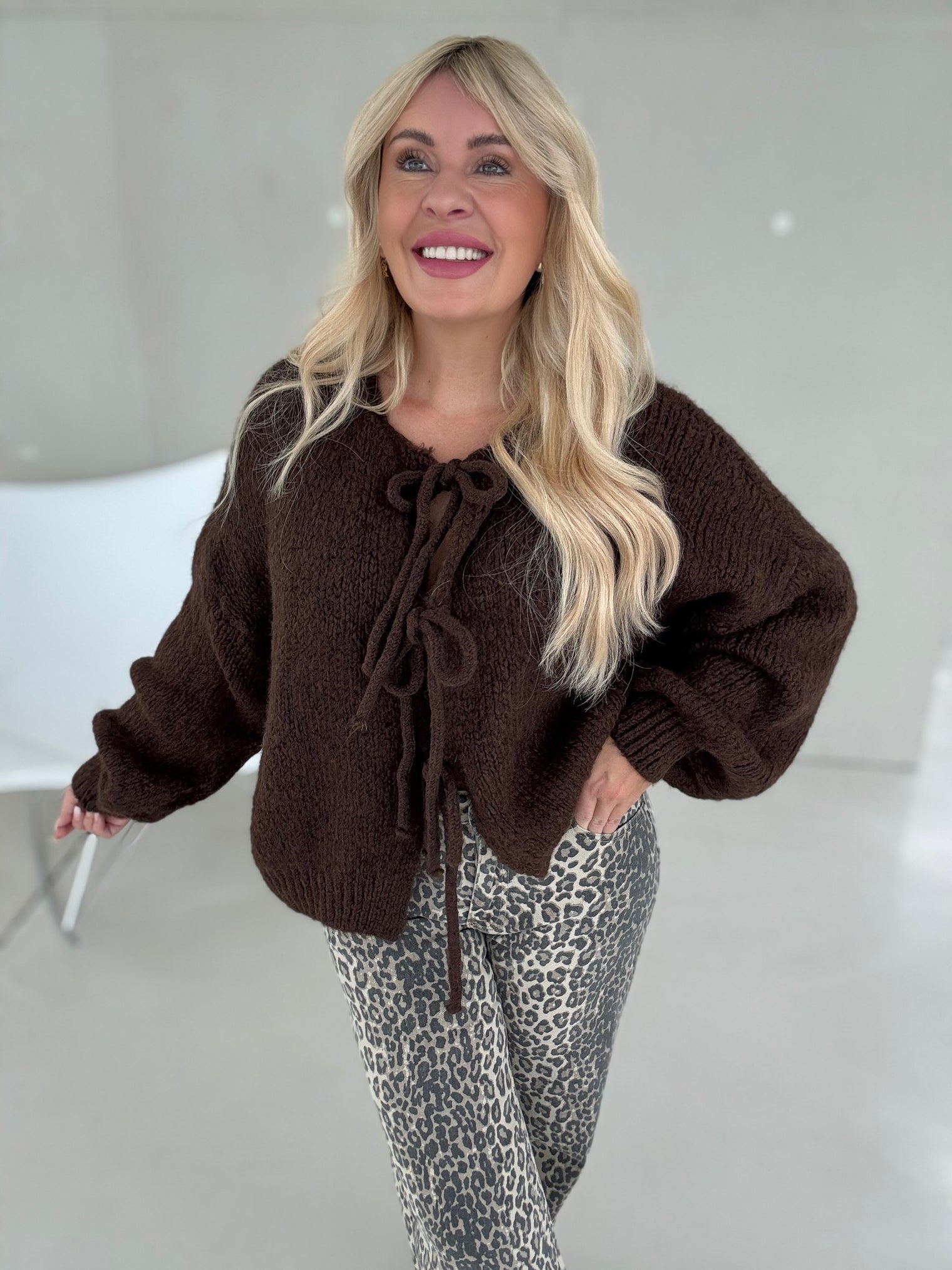 Strickjacke DARK COFFEE zum binden