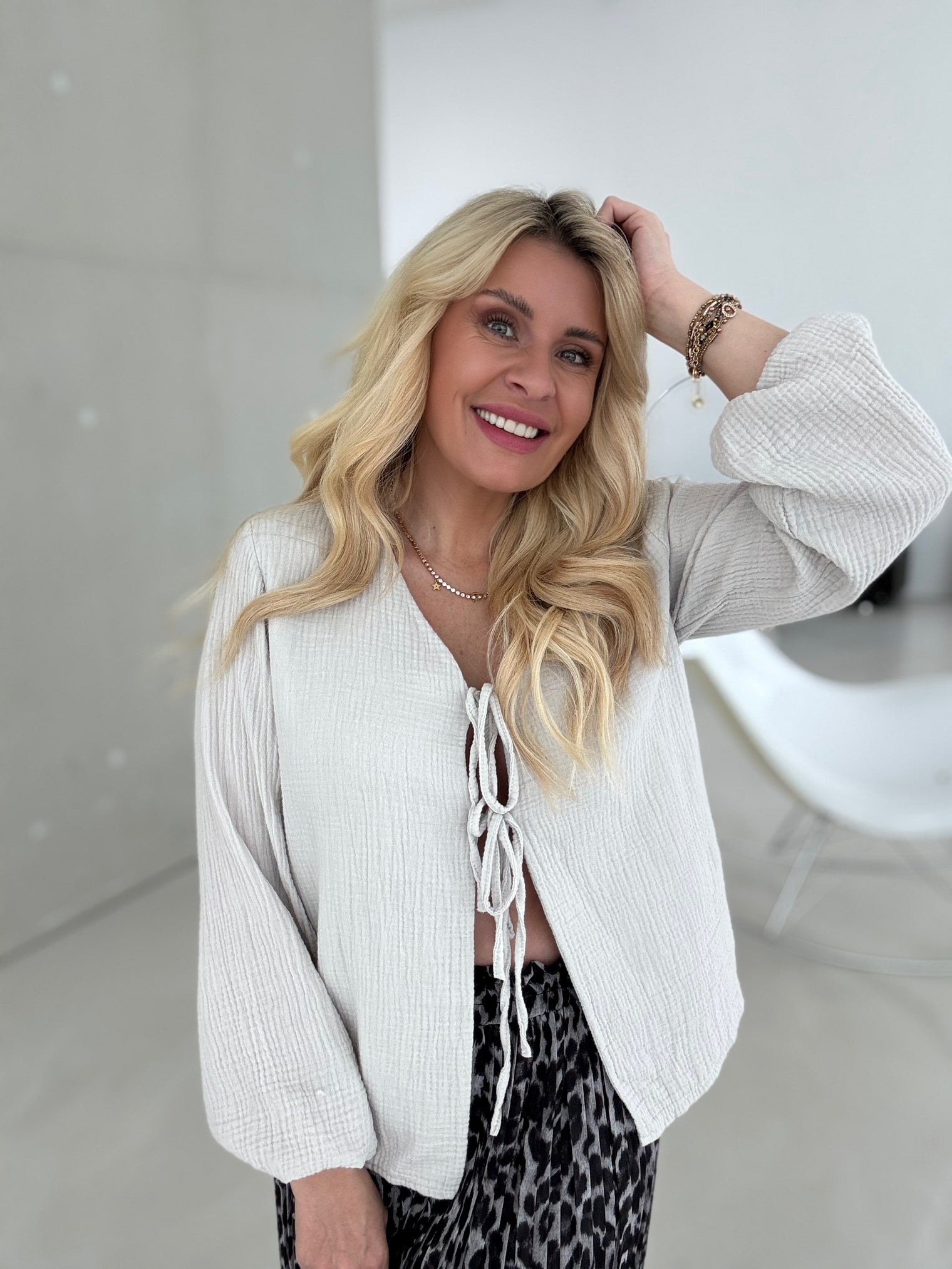 Musselin Bluse BEIGE mit Schleifchen