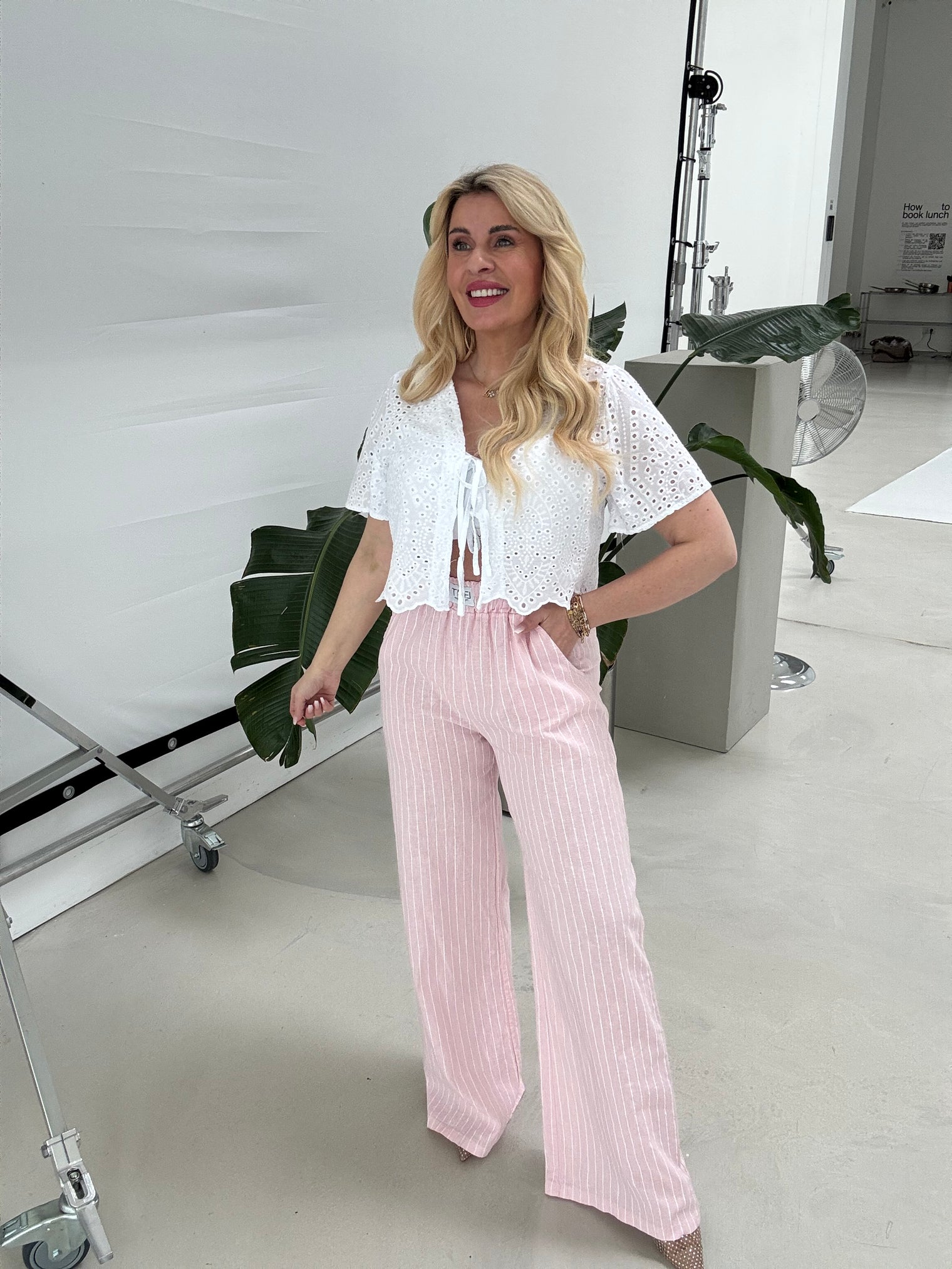 Signature Leinenhose CANDY ROSE zarte Streifen